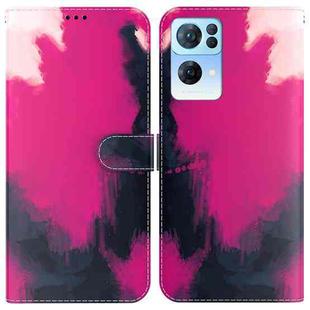 For OPPO Reno7 Pro 5G Watercolor Pattern Horizontal Flip Leather Phone Case(Berry Color)