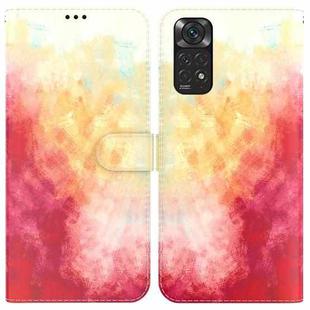 For Xiaomi Redmi Note 11 Foreign Version / Note 11S Watercolor Pattern Horizontal Flip Leather Phone Case(Spring Cherry)