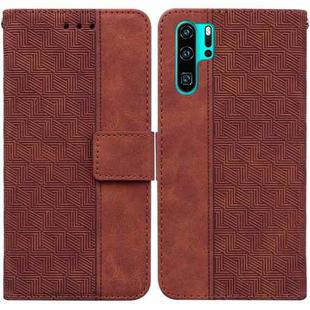 For Huawei P30 Pro Geometric Embossed Leather Phone Case(Brown)