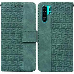 For Huawei P30 Pro Geometric Embossed Leather Phone Case(Green)