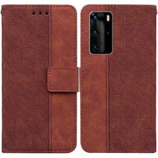 For Huawei P40 Pro Geometric Embossed Leather Phone Case(Brown)