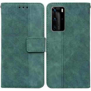 For Huawei P40 Pro Geometric Embossed Leather Phone Case(Green)