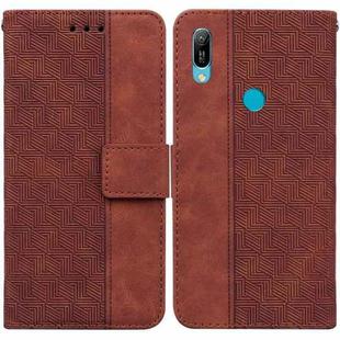 For Huawei Y6 2019 Geometric Embossed Leather Phone Case(Brown)
