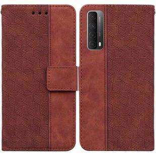 For Huawei P smart 2021 / Y7a Geometric Embossed Leather Phone Case(Brown)