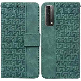 For Huawei P smart 2021 / Y7a Geometric Embossed Leather Phone Case(Green)