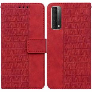 For Huawei P smart 2021 / Y7a Geometric Embossed Leather Phone Case(Red)