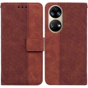 For Huawei P50 Geometric Embossed Leather Phone Case(Brown)