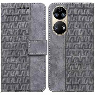 For Huawei P50 Geometric Embossed Leather Phone Case(Grey)