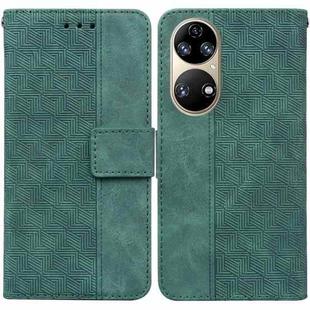 For Huawei P50 Geometric Embossed Leather Phone Case(Green)