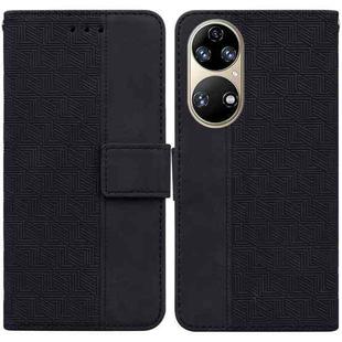 For Huawei P50 Geometric Embossed Leather Phone Case(Black)