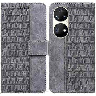 For Huawei P50 Pro Geometric Embossed Leather Phone Case(Grey)