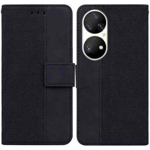 For Huawei P50 Pro Geometric Embossed Leather Phone Case(Black)