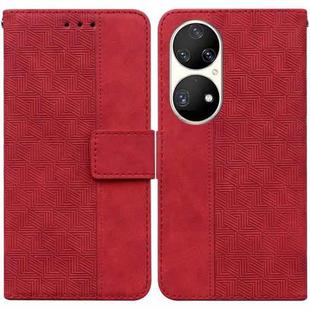 For Huawei P50 Pro Geometric Embossed Leather Phone Case(Red)