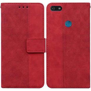 For Motorola Moto E6 Play Geometric Embossed Leather Phone Case(Red)