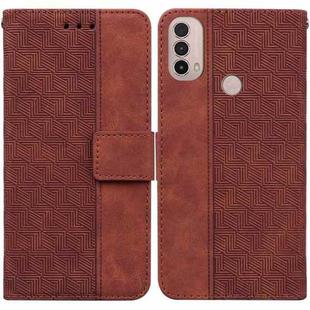 For Motorola Moto E20 / E30 / E40 Geometric Embossed Leather Phone Case(Brown)