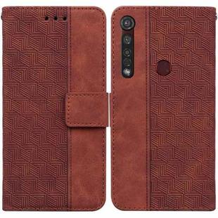 For Motorola Moto G8 Plus Geometric Embossed Leather Phone Case(Brown)