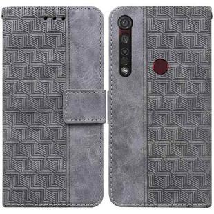 For Motorola Moto G8 Plus Geometric Embossed Leather Phone Case(Grey)