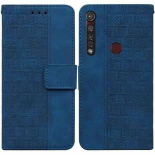 For Motorola Moto G8 Plus Geometric Embossed Leather Phone Case(Blue)