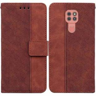 For Motorola Moto G9 Play / E7 Plus Geometric Embossed Leather Phone Case(Brown)