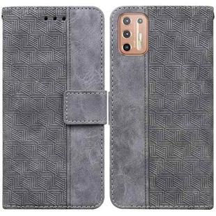 For Motorola Moto G9 Plus Geometric Embossed Leather Phone Case(Grey)