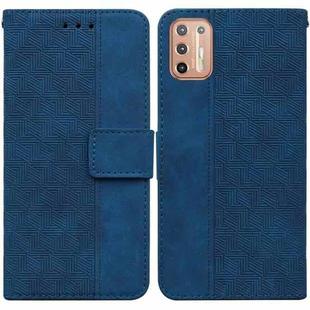 For Motorola Moto G9 Plus Geometric Embossed Leather Phone Case(Blue)