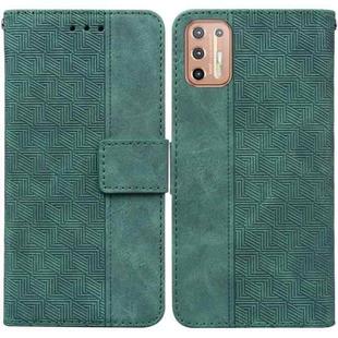 For Motorola Moto G9 Plus Geometric Embossed Leather Phone Case(Green)