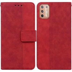 For Motorola Moto G9 Plus Geometric Embossed Leather Phone Case(Red)