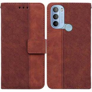 For Motorola Moto G31 4G with Fingerprint Brazil Version Geometric Embossed Leather Phone Case(Brown)