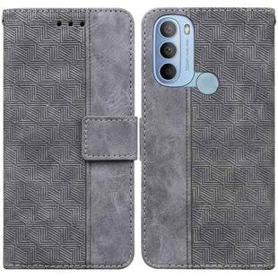 For Motorola Moto G31 4G with Fingerprint Brazil Version Geometric Embossed Leather Phone Case(Grey)