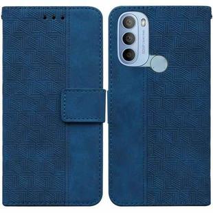 For Motorola Moto G31 4G with Fingerprint Brazil Version Geometric Embossed Leather Phone Case(Blue)