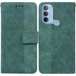 For Motorola Moto G31 4G with Fingerprint Brazil Version Geometric Embossed Leather Phone Case(Green)