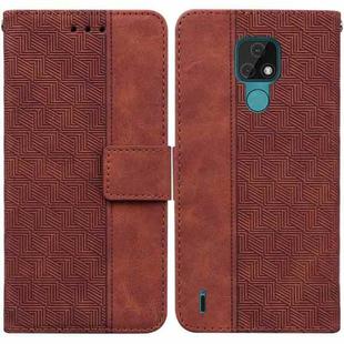For Motorola Moto E7 Geometric Embossed Leather Phone Case(Brown)