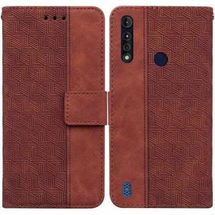 For Motorola Moto G8 Power Lite Geometric Embossed Leather Phone Case(Brown)