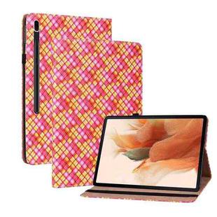 For Samsung Galaxy Tab S8 / Tab S7 Color Weave Texture Flip Leather Tablet Case with Holder(Rose Red)