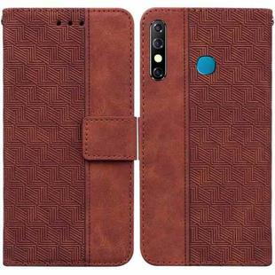 For Tecno Camon 12 / Spark 4 Geometric Embossed Leather Phone Case(Brown)