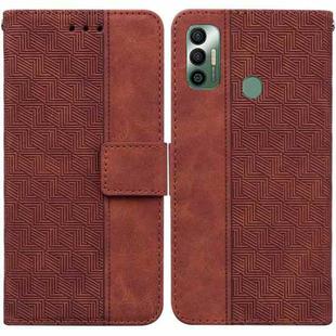 For Tecno Spark 7 Geometric Embossed Leather Phone Case(Brown)