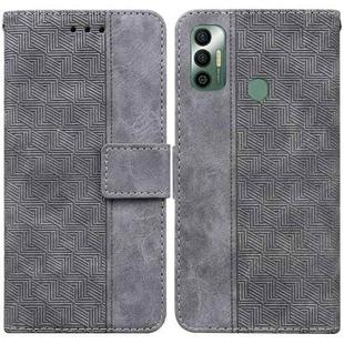 For Tecno Spark 7 Geometric Embossed Leather Phone Case(Grey)