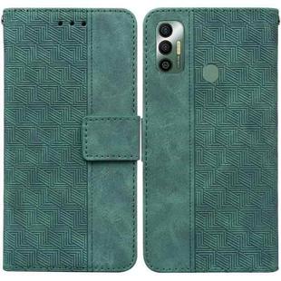 For Tecno Spark 7 Geometric Embossed Leather Phone Case(Green)