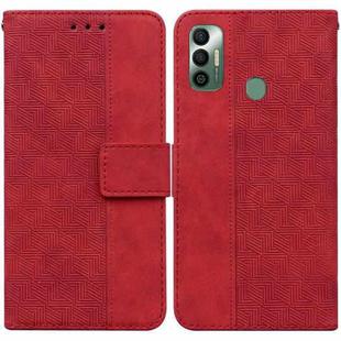 For Tecno Spark 7 Geometric Embossed Leather Phone Case(Red)