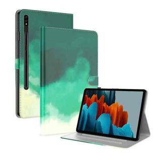 For Samsung Galaxy Tab S9 Watercolor Pattern Flip Leather Tablet Case(Cyan Green)