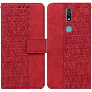 For Nokia 2.4 Geometric Embossed Leather Phone Case(Red)