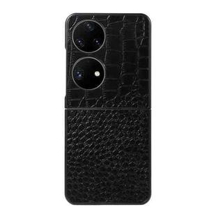 For Huawei P50 Pocket Crocodile Top Layer Cowhide Leather Phone Case(Black)