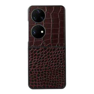 For Huawei P50 Pocket Crocodile Top Layer Cowhide Leather Phone Case(Coffee)