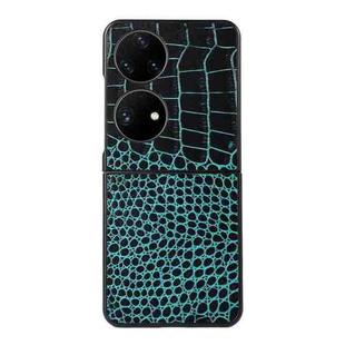 For Huawei P50 Pocket Crocodile Top Layer Cowhide Leather Phone Case(Cyan Blue)