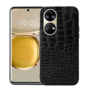 For Huawei P50 Pro Crocodile Top Layer Cowhide Leather Phone Case(Black)