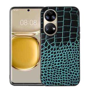 For Huawei P50 Pro Crocodile Top Layer Cowhide Leather Phone Case(Cyan Blue)