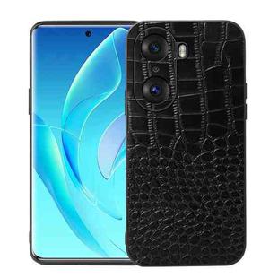 For Honor 60 Pro Crocodile Top Layer Cowhide Leather Phone Case(Black)