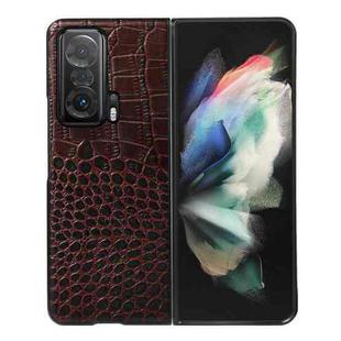 For Honor Magic V Crocodile Top Layer Cowhide Leather Phone Case(Coffee)