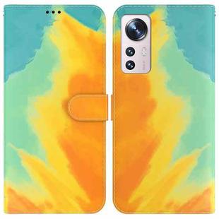 For Xiaomi 12 / 12X Watercolor Pattern Horizontal Flip Leather Phone Case(Autumn Leaf Color)