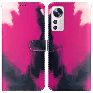 For Xiaomi 12 Pro Watercolor Pattern Horizontal Flip Leather Phone Case(Berry Color)